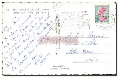 Fontenay-le-Comte — Jardim do Hotel de Ville — Edições Artaud & Fils — Verso