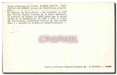 Castelo de Terre-Neuve — Fontenay-le-Comte — Edições Artísticas Raymond Bergevin — Verso