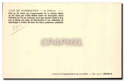 A Ilha de Noirmoutier — O Castelo — Edições de Arte Raymond Bergevin, La Rochelle — Vd - LS - 4378-9 — Verso