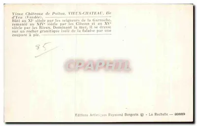 Zamek Vieux-Château — Wyspa Yeu (Vendée) — Wydawnictwo Art. Raymond Bergevin — Rewers