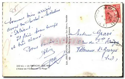 Hotel de l'Océan — La Tranche-sur-Mer — Edit. Jehly — Verso