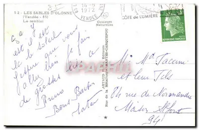 Les Sables-d'Olonne — Passeio ao longo do mar — Editor Artaud Frères, Nantes — Verso