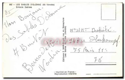 Crianças Sablais — Les Sables d'Olonne (85-Vendée) — Edições P. MARLIN — Verso