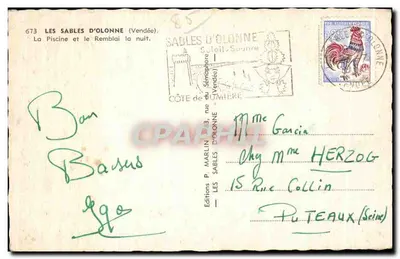 Les Sables d'Olonne — A piscina e o dique à noite — Edições P. Marlin — Verso