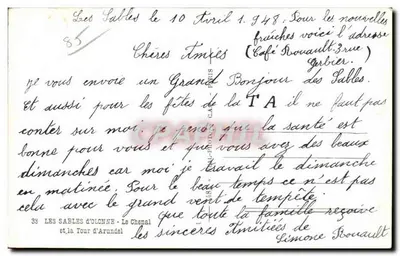 Les Sables-d'Olonne — widok portu z latarnią i łodzią — wydawca Cap — Rewers