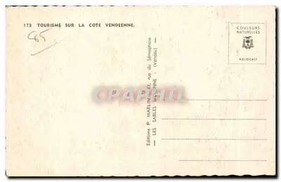 Carta postal turística — A costa vendéenne — Edições P. Marlin, Les Sables-d'Olonne — Verso