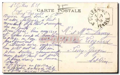 Plaża SAINT-GILLES-sur-VIE — widok kąpielących się i namiotów — wydawca C. P. M. nr 12770 — Rewers