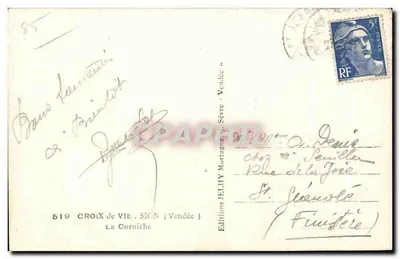 Croix de Vie - Sion (Vendée) — A Corniche — Éditions JEHLY n°519 — Verso