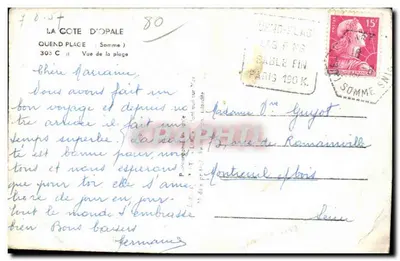 Tarjeta postal antigua La cote d'opale Quend plage somme — Reverso