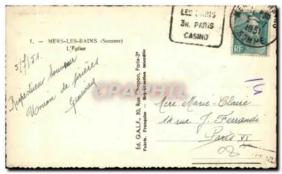 Mers-les-Bains (Somme) — Widok na kościoł — Wyd. G.A.L.F. nr 1 — Rewers