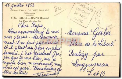 Mers-les-Bains — A Praia de Areia Fina — A. Terrier, n° 5140 — Verso