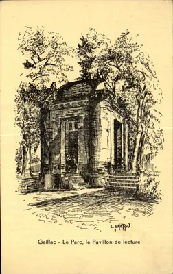 Gaillac - O Parque, o Pavilhão de Leitura — desenho de L. Bretou, 1887