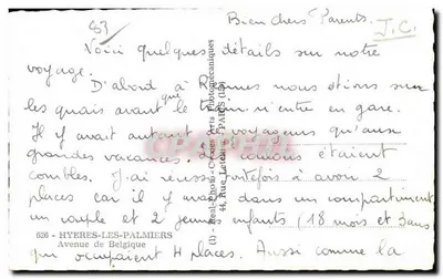 Avenida da Bélgica — Hyères-les-Palmiers — editor Réal-Photo-Cliodes Arts Photo-Graphiques — Verso