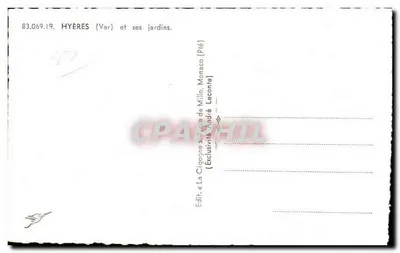 Hyères (Var) e seus jardins — Edição « La Cigogne » de Milo, Monaco (Pié) — n° 83.069.19 — Verso