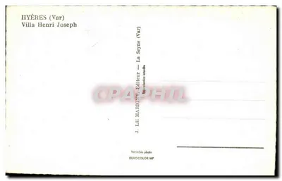 Hyères (Var) — Villa Henri Joseph — J. Le Marigny, Editor — Verso