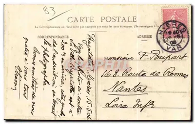 Hyères - Aleja Beauregard — widok alei z palmami, wydawca Pouillan, nr 168 — Rewers