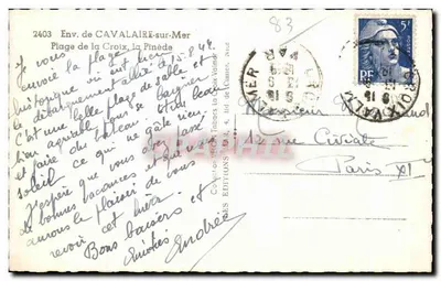 Piaszczysty plażowy — Pineta — Cavalaire-sur-Mer — Éditions D.A.R. — Rewers