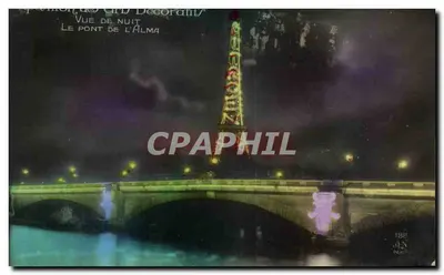 Vue de nuit du Pont de l'Alma — Exposition des Arts Décoratifs — Éditeur A.N. Paris, n°188