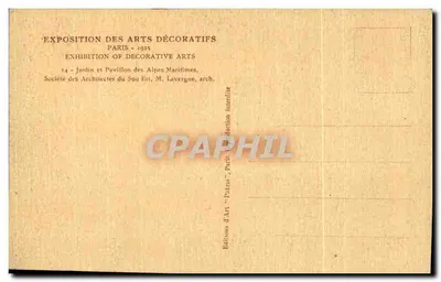 Tuin en paviljoen van de Alpen-Maritiem — Expositie van Decoratieve Kunsten Parijs 1925 — Kunstuitgaven 'Patras' — Achterkant