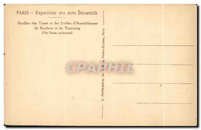 Pavilhão dos Tecidos e Tecidos de Mobiliário de Roubaix e Tourcoing — Exposição dos Artes Decorativas — Paris, 1925 — Verso
