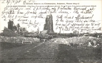 Ville-sur-Tourbe — Sede de um concelho totalmente destruído — Edição F. Desingly, Sainte-Menehould, C.P. n° 375