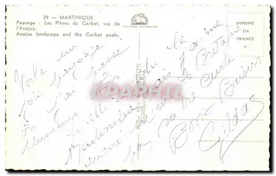 Martinique — Pejzaż: Pitony w Carbet, widziane z Acajou — Kolor naturalny — Rewers