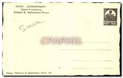 Davos: "Bubenbrunnen" — fonte escultórica de crianças — Photohaus E. Meerkämper, Davos 247 — Verso