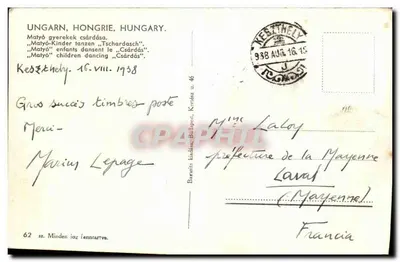 Crianças dançando o Csárdás — Keszthely, Hungria — editor Barátság, Budapeste, n° 62 — Verso
