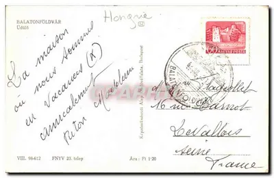 Balatonföldvár — Casa de verão (K) — editor FNYV 23, telefônica VIII. 98-612 — Verso