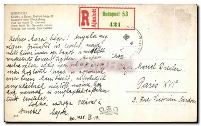 Vue de Budapeste desde o monte Szent Gellért — editor Magyar Film Kiadó, n° 218 — Verso