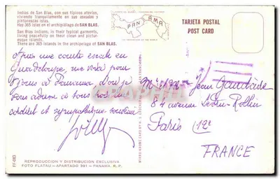 Indiens de San Blas — archipel de San Blas — wydawca Mirrod Krome Card, Panama — Rewers