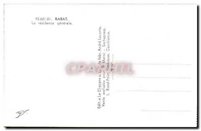 Rabat — Rezydencja generalna — La Cigogne, n° 95.601.01 — Rewers