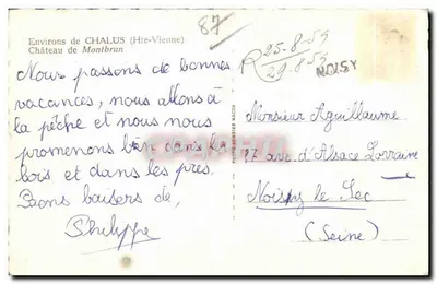 Bilhete postal antigo Environs de Chalus (Hte Vienne) Castelo de Montbrun — Verso