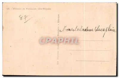 Castelo de Puymaury — Haute-Vienne — Editor Théojac, n° 101 — Verso