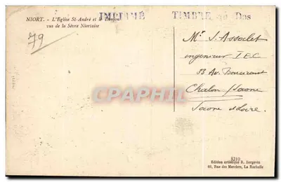 Niort - A Igreja de São André e o Donjon vistos da Sèvre Niortaise — Edição artística R. Bergevin — Verso
