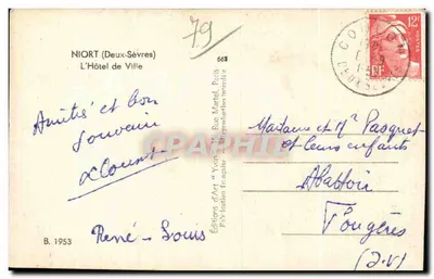 Niort (Deux-Sèvres) — Hotel de Ville — Wydawnictwo Sztuki 'Yvon' Paryż — Rewers