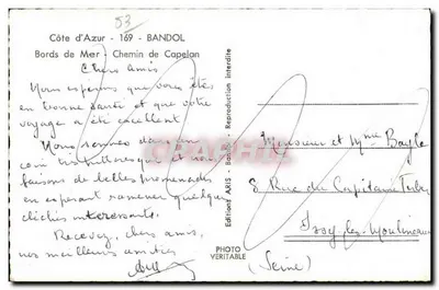 Brzegi Morza — Szlak Capelan — Bandol, Côte d'Azur — Wydawnictwo ARIS — Rewers
