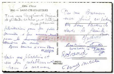 Saint-Cyr-Les-Lecques — Côte d'Azur — Edições ARIS, n° 2041 — Verso