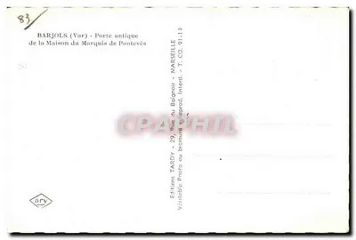 Barjols (Var) — Porta antiga da Casa do Marquês de Pontevès — Éditions Tardy — Verso
