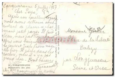 Carqueiranne — Perspektywa sosnowa — wydawca Real-Photo, Paryż — Rewers