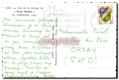 Widok z tarasu « Vieux Moulin » — La Garonne (Var) — Le Pradet — seria 1287 — Rewers