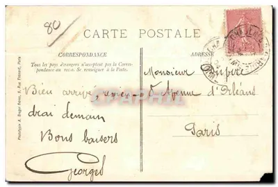 Bilhete postal antigo Chaulnes A Praça e o parque do Castelo — Verso