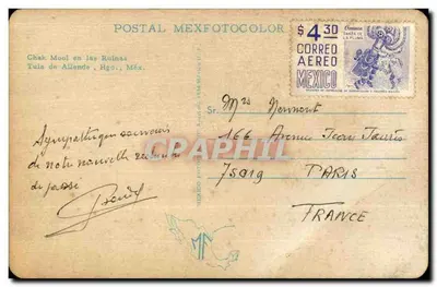 Chak Mool in the Ruins — Tula de Allende, Hgo., Mex. — Mexican Photocolor Postcard — Back
