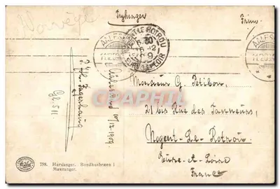 Jezioro i norweskie góry — widok z Hardanger i Mautranger — wydawca Hætlet, n° 758 — Rewers