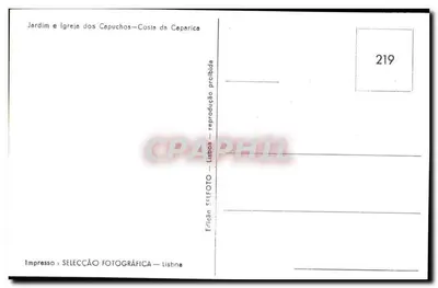 Giardino e chiesa dei Capucini — Costa da Caparica — Edizione Selezione Photographique, Lisbona, n° 219 — Verso