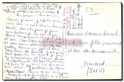 Most w La Vallée (Mayenne) — widok mostu nad rzeką — Wydawnictwo Wiosny, nr 2059 — Rewers