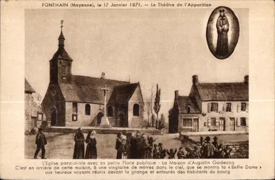 Pontmain (Mayenne), 17 de janeiro de 1871 — O Teatro da Aparição — Igreja paroquial e Casa de Augustin Guidecoq