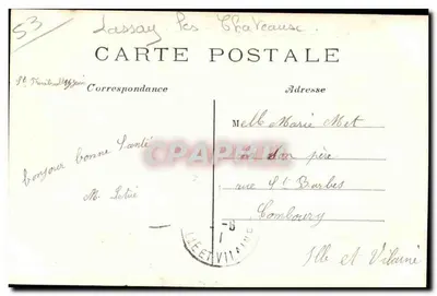 Comunidade de St-Fraimbault-de-Lassay — vista da abadia e do vilarejo — Impressoría-Livraria, Grand Lassay — Verso