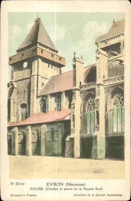 Igreja de Évron (Mayenne) — Torre e parte da fachada sul — Coleção da Solution Pautaubege, 5ª série