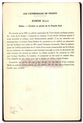 Igreja de Évron (Mayenne) — Torre e parte da fachada sul — Coleção da Solution Pautaubege, 5ª série — Verso